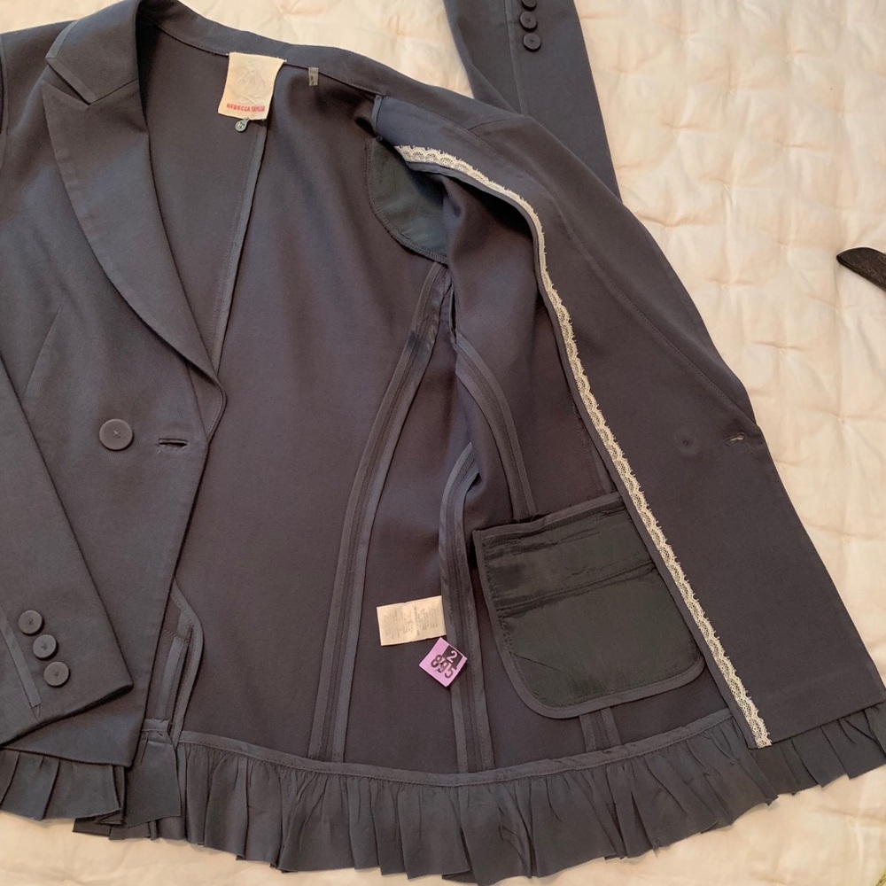 Rebecca Taylor ruffle blazer in steel grey - Picture 7 of 9